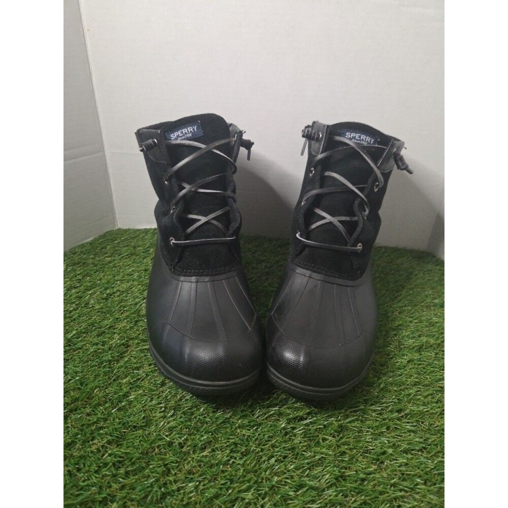 Sperry Women's Saltwater Rain Boot Black Leather STS88108 Size 12